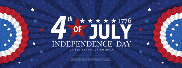 United states of America happy independence day greeting card, banner, horizontal vector illustration. USA holiday 4th of July design element with American flag with curve - obrazy, fototapety, plakaty