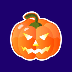 Halloween pumpkin head with scary face isolated on white background vector. Jack-o'-lantern. Glowing lantern. Orange carved pumpkin Halloween holiday decoration.