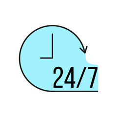 24 on 7 customer service icon outline flat vector illustration, isolated on white