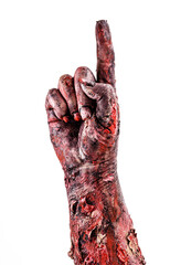 zombie hand doing number one, okay, countdown. Halloween hand, isolated white background.