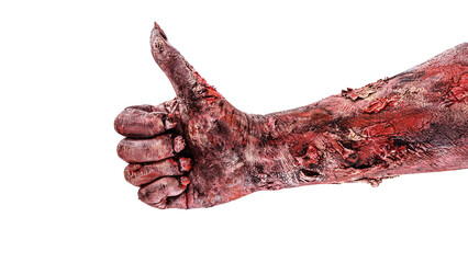 zombie hand making gesture of like or approval. Halloween hand, isolated white background.