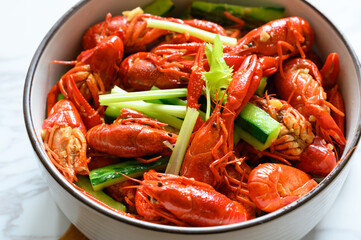 The plate of delicious crayfish