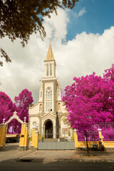 Time: June 21, 2021. Location: Ho Chi Minh City. Infrared landscape photo: Huyen Sy church.  The church built in 1902 and completed in 1905. A beautiful architectural work. 