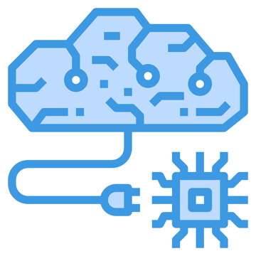 blue brain connected processor icon