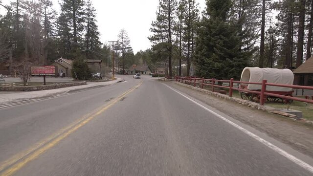 Mountain Town Big Bear Blvd Westbound Driving Plate 01 San Bernardino Mountains California USA