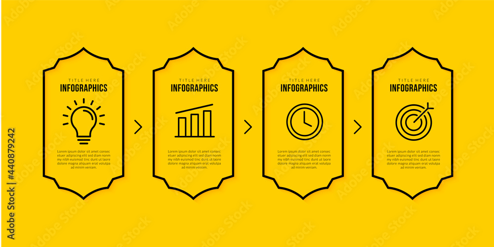 Poster infographic template design with 4 options, business data visualization concept, thin line icons sty