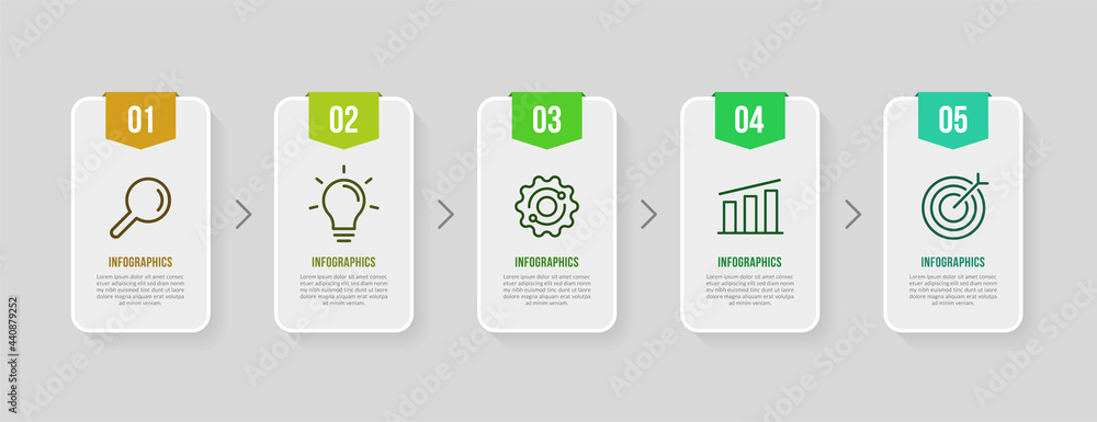 Poster business workflow infographic template design with 5 options, business timeline data visualization c