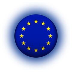 Glass light ball with European Union flag. Round sphere, template icon. EU national symbol. Glossy realistic ball, 3D abstract vector illustration highlighted on a white background. Big bubble