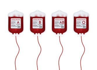 Blood bag with label different blood group A system. Blood donation ideas to help the injured medical. 3D Vector EPS10 illustration
