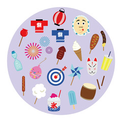 夏祭りのベクターイラストのセット