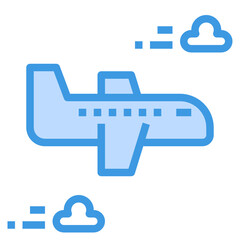 Airplane blue outline icon