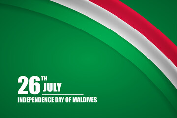 Happy independence day of Maldives country with tricolor curve flag and typography background