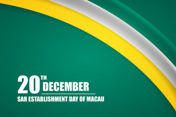 Fototapeta premium Happy SAR Establishment day of Macau country with tricolor curve flag and typography background