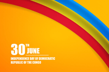 Happy independence day of Democratic Republic of the Congo country with tricolor curve flag and typography background