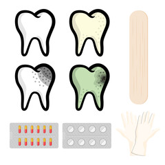 Dentist tooth and tongue press with medicine drugs illustration concept pills vector