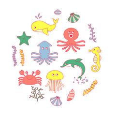 海の生き物のベクターイラスト