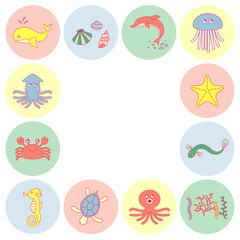 海の生き物のベクターイラストのセット