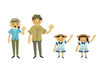 夏のレジャーのイラスト。
夏のアイコン素材。夏服の人物。夏のトレッキング。