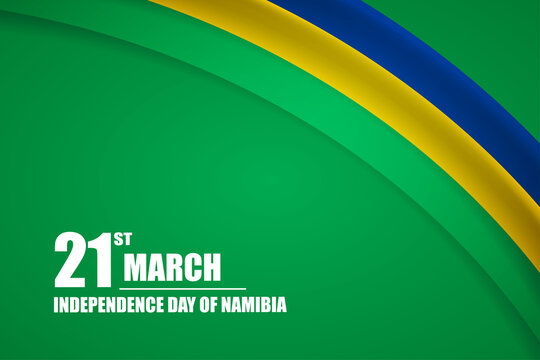 Happy independence day of Namibia country with tricolor curve flag and typography background