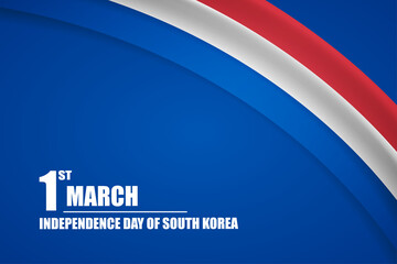 Happy independence day of South Korea country with tricolor curve flag and typography background
