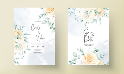 Fototapeta na wymiar Elegant watercolor floral wedding invitations set template