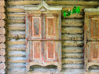 Facade of an old Russian log house