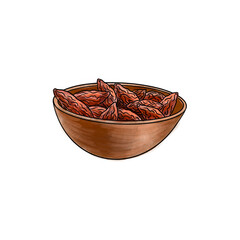 drawing bowl with dry berries of goji, hand drawn illustratiion
