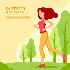 Woman running during fitness training in park illustration