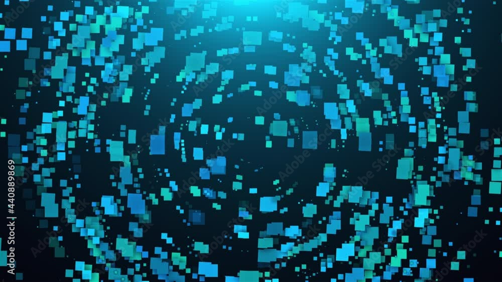 Poster geometric round dance 3d render of squares with bright light in center. futuristic technology cubes 