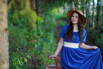 Girl in the countryside in the evening