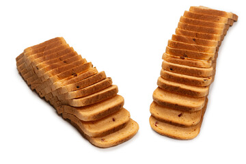 Delicious bread slices isolated on a white background.