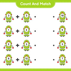 Count and match, count the number of Robot Character and match with the right numbers. Educational children game, printable worksheet, vector illustration