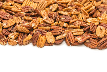 Tasty pecan-nut background. Top view.