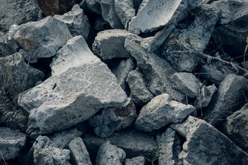 Pile of demolition rubble . Close up . industrial white stones.