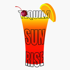 minimalistic lettering tequila sunrise cocktail logo on light background