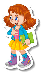 Sticker template with a girl cartoon character isolated