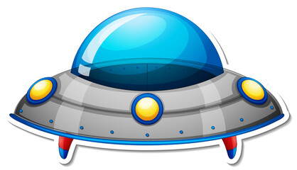 Sticker template with unidentified flying object (UFO) isolated