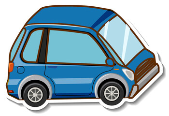 A sticker template with mini car in cartoon style isolated