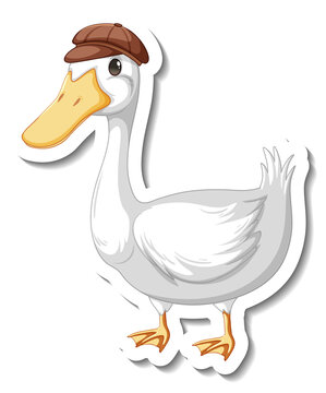 Sticker template with a duck wearing hat isolated