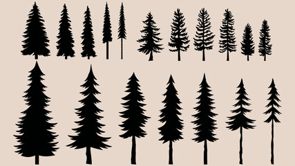 Pine tree collection, different tree vectors use for logo, landscape design