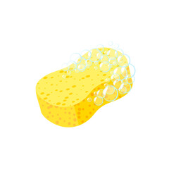 Washing sponge with foam bubbles. Vector illustration cartoon flat icon isolated on white background. - obrazy, fototapety, plakaty