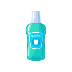 Mouthwash bottle. Vector illustration cartoon flat icon isolated on white background.