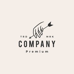 hand hold arrow bow hipster vintage logo vector icon illustration
