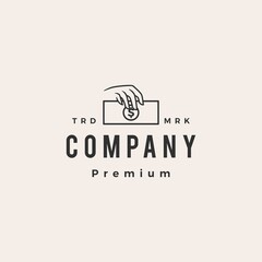 hand hold money gift hipster vintage logo vector icon illustration