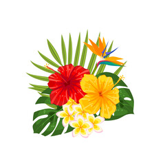Tropical flowers bouquet. Vector illustration cartoon flat icon isolated on white background.