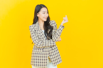 Portrait beautiful young asian woman smile with action