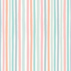 Striped pattern background. Vector seamless repeat pattern of hand drawn organic colourful vertical stripes. 