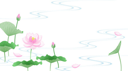 Obraz na płótnie Canvas 流水に蓮の花の背景イラスト