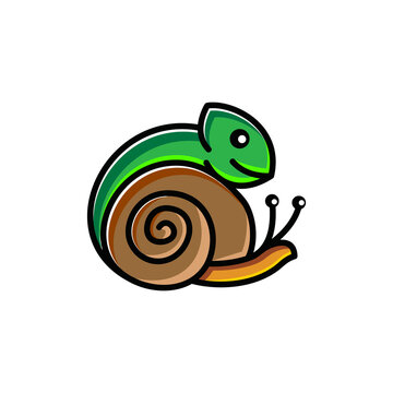 Combination chameleon and snail in white background , vector template logo design