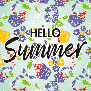 vector hello summer with flower background
